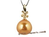 thpd019 12-13mm nature golden South Sea Pearl & Diamond pendant